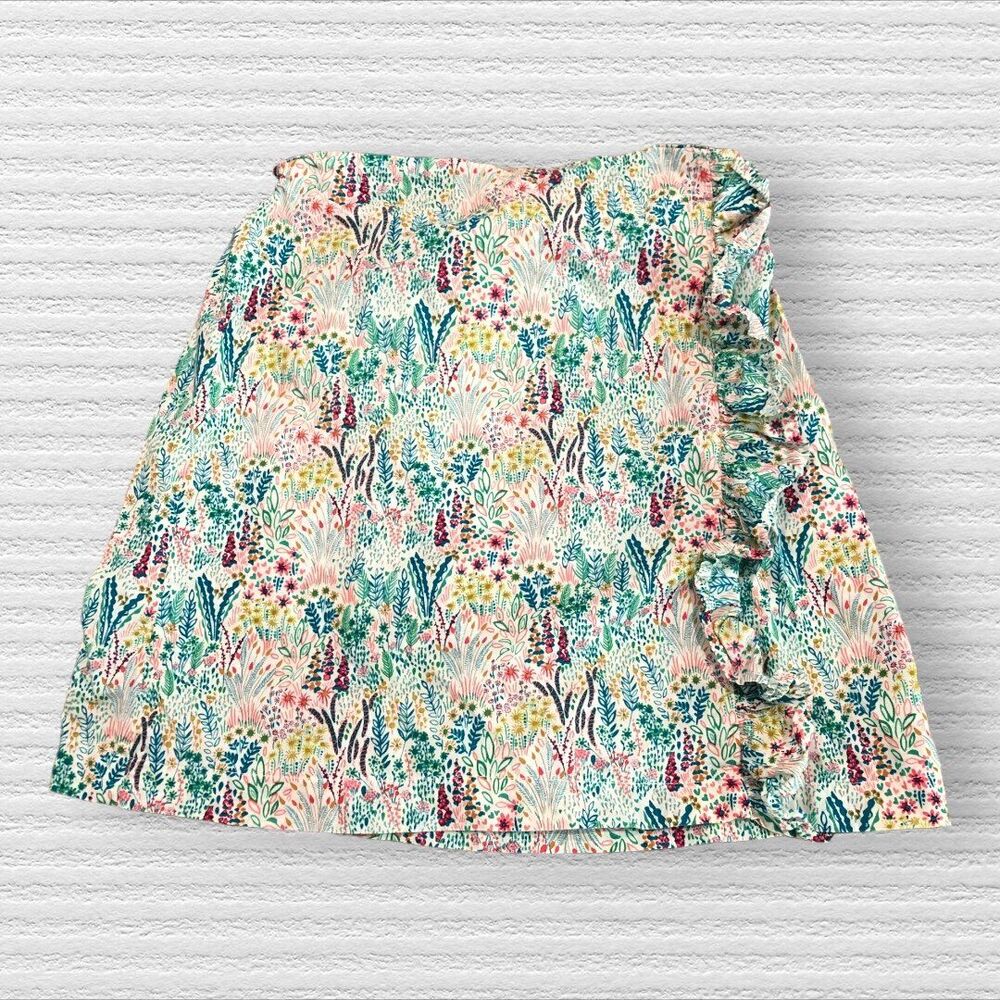 Maggie Breen Too Girls 12 Slim Floral Blue Purple Ruffle Side Skirt